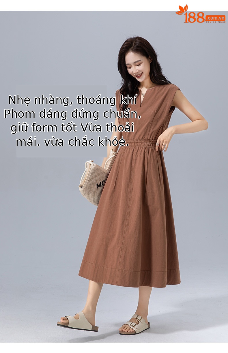 Đầm maxi nữ thắt eo cotton trắng dáng suông mát mẻ — màu sắc chi tiết 13
