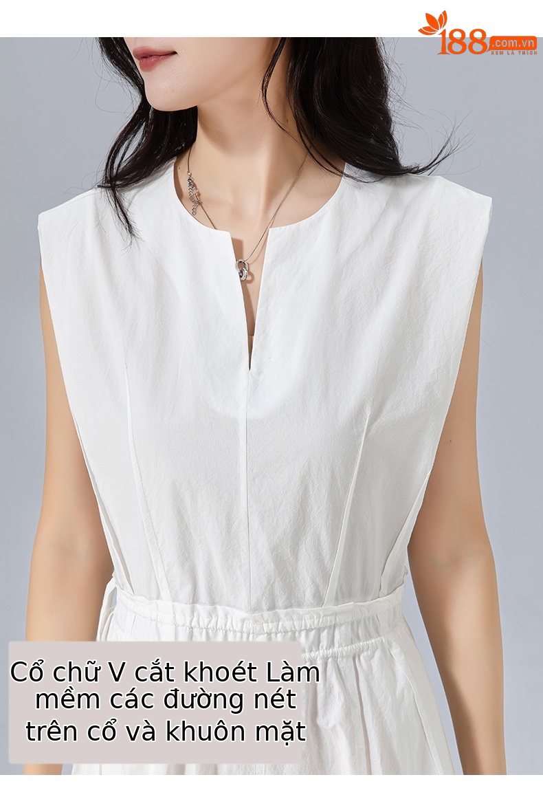Đầm maxi nữ thắt eo cotton trắng dáng suông mát mẻ — màu sắc chi tiết 14