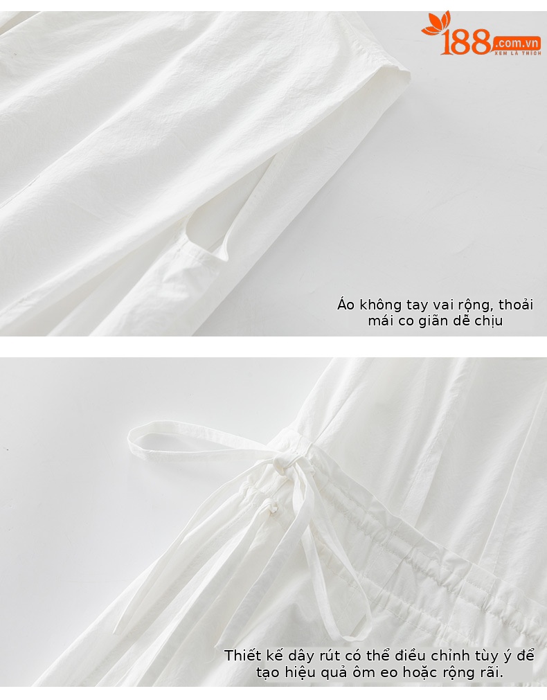 Đầm maxi nữ thắt eo cotton trắng dáng suông mát mẻ — màu sắc chi tiết 20