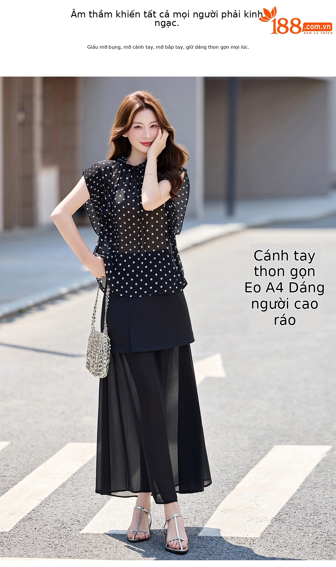 Set áo sơ mi chấm bi + chân váy midi suông rộng thiết kế thanh lịch 2026 — Màu ảnh chi tiết 5