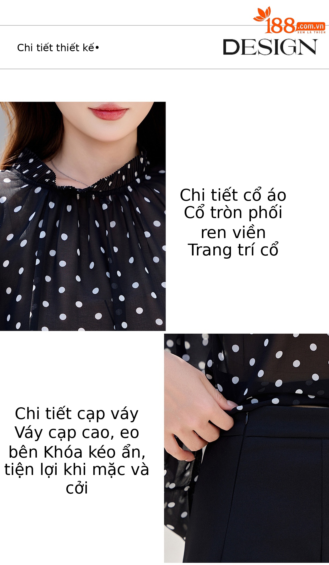 Set áo sơ mi chấm bi + chân váy midi suông rộng thiết kế thanh lịch 2026 — Màu ảnh chi tiết 7