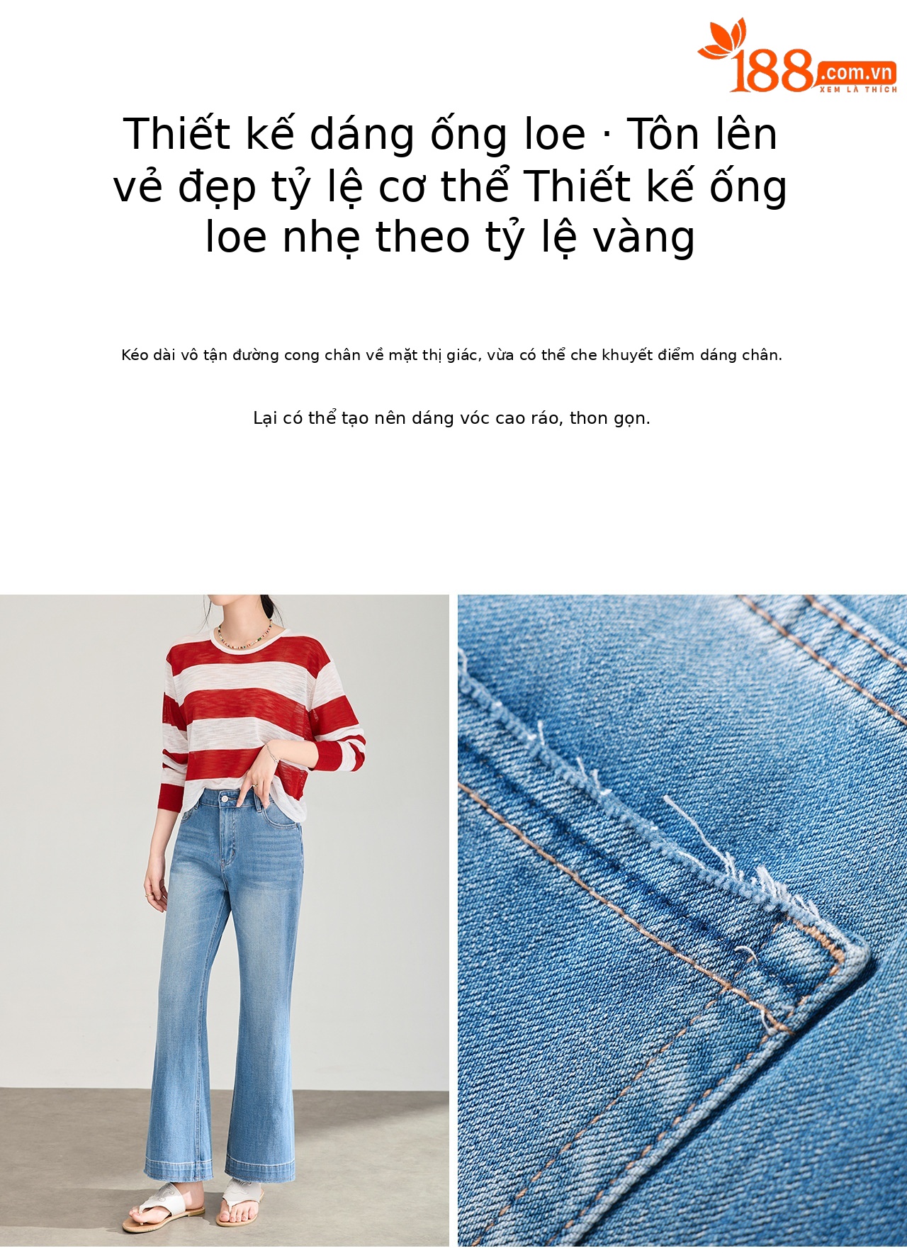Quần jean nữ ống loe nhẹ chất lụa bốn mặt co giãn — xanh lam chi tiết 8