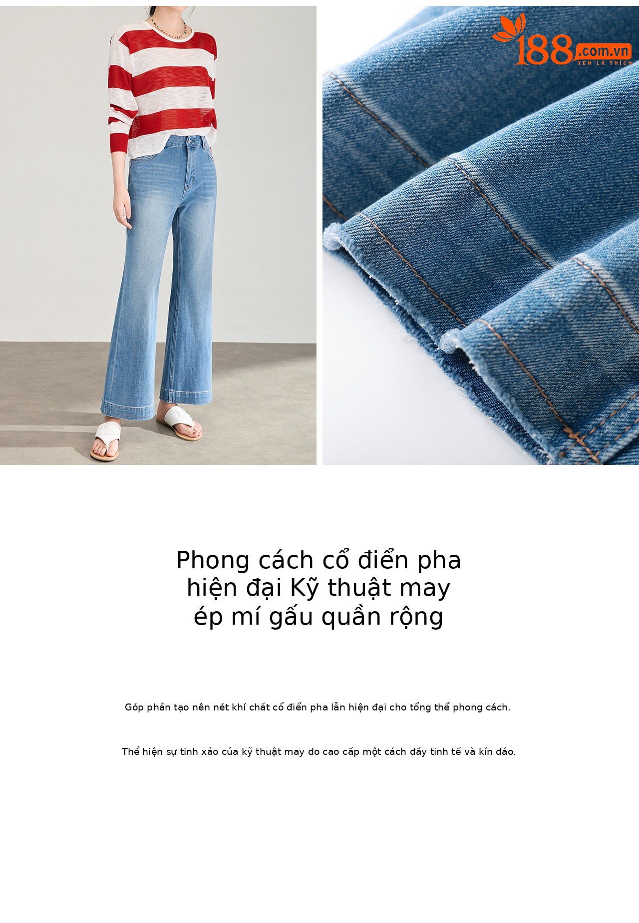 Quần jean nữ ống loe nhẹ chất lụa bốn mặt co giãn — xanh lam chi tiết 10