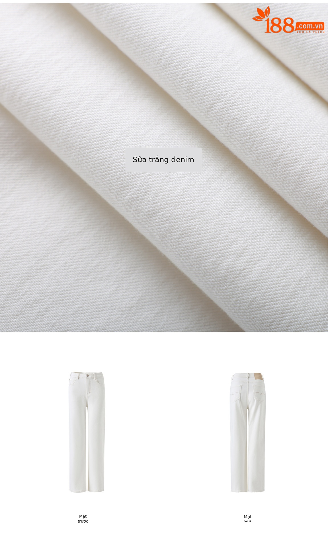 Quần jean nữ cạp cao ống rộng vải lụa cotton co giãn bốn chiều mỏng nhẹ mùa hè — màu trắng chi tiết 4
