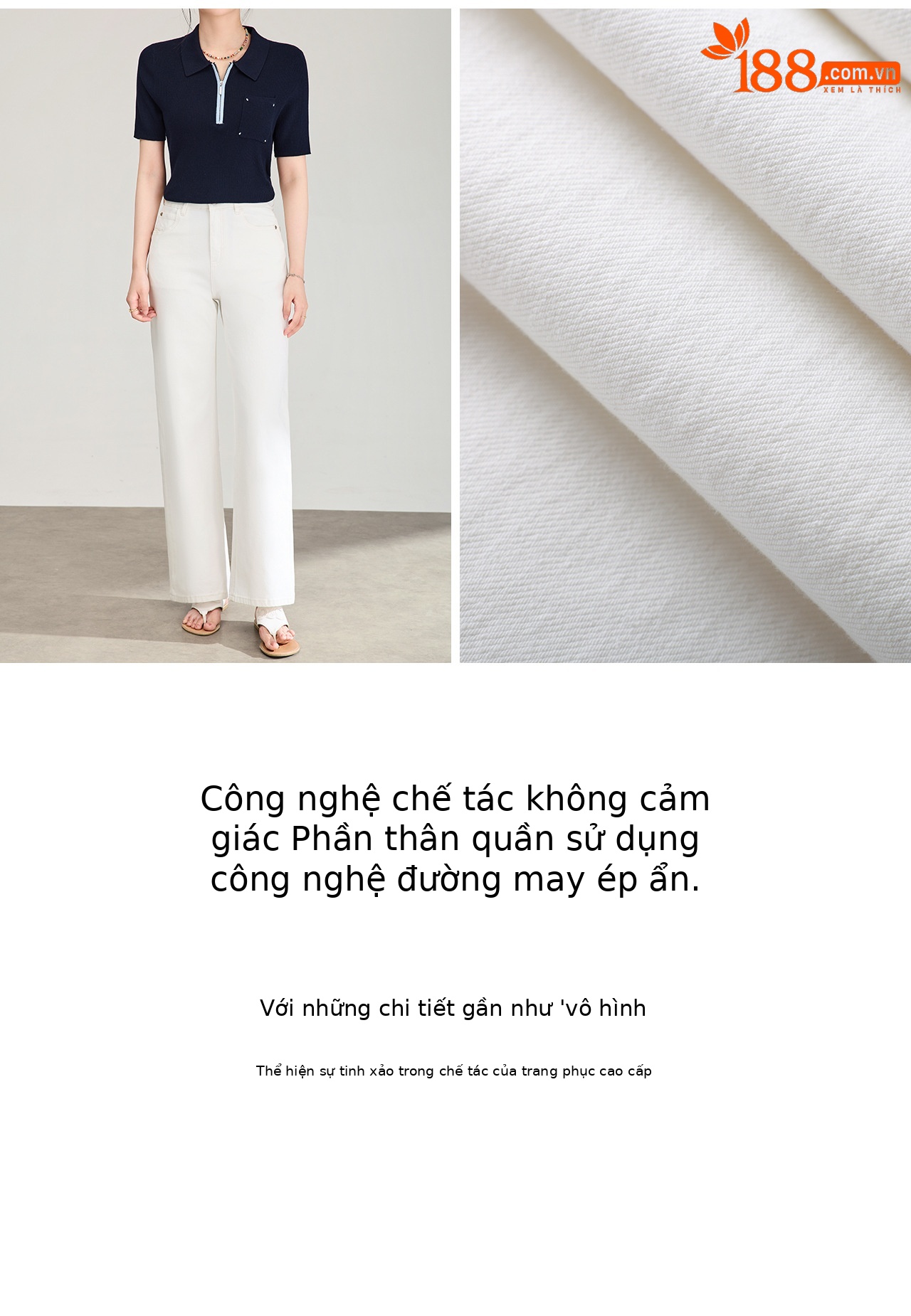 Quần jean nữ cạp cao ống rộng vải lụa cotton co giãn bốn chiều mỏng nhẹ mùa hè — màu trắng chi tiết 9