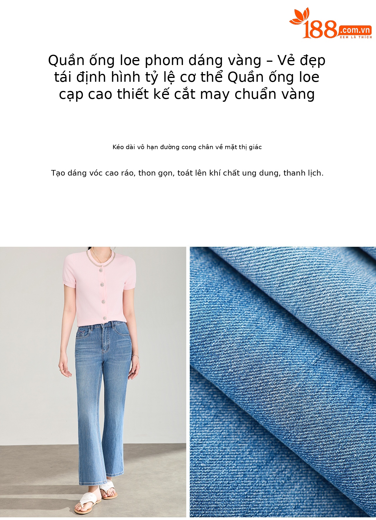 Quần jean nữ ống loe nhẹ co giãn 4 chiều, cạp cao ôm eo, in hình trái tim — xanh lam chi tiết 8