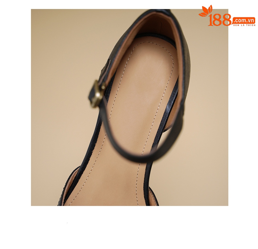 Giày sandal cao gót nữ quai ngang mũi vuông gót 5 cm kiểu Mary Jane — đen chi tiết 17