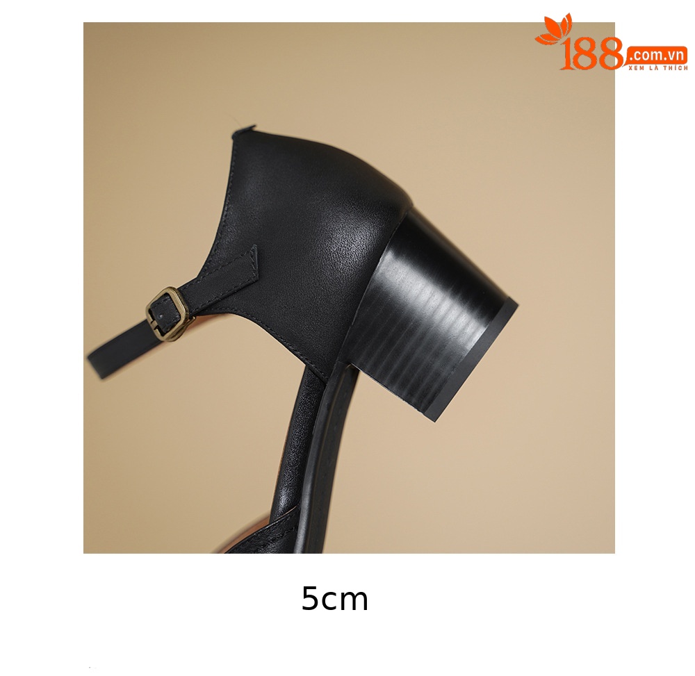 Giày sandal cao gót nữ quai ngang mũi vuông gót 5 cm kiểu Mary Jane — đen chi tiết 18
