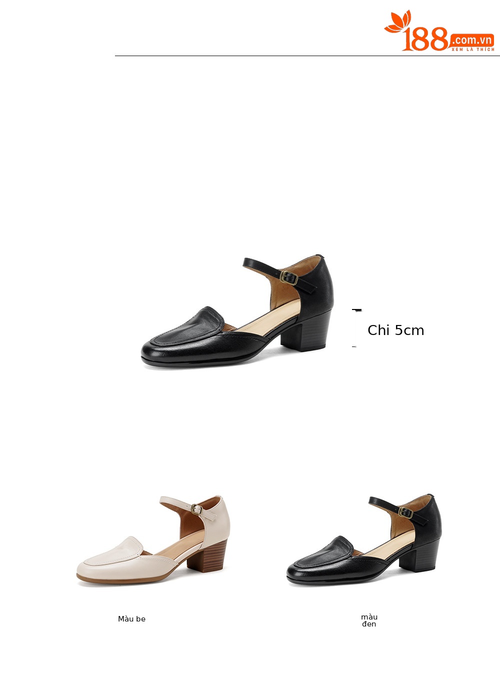 Giày sandal cao gót nữ quai ngang mũi vuông gót 5 cm kiểu Mary Jane — đen chi tiết 2
