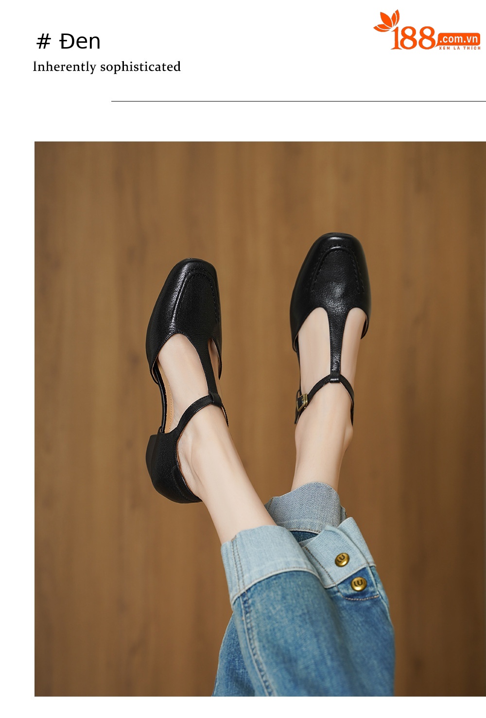 Sandal nữ cao gót mũi nhọn quai chữ T da cừu, gót 5 cm — đen chi tiết 7