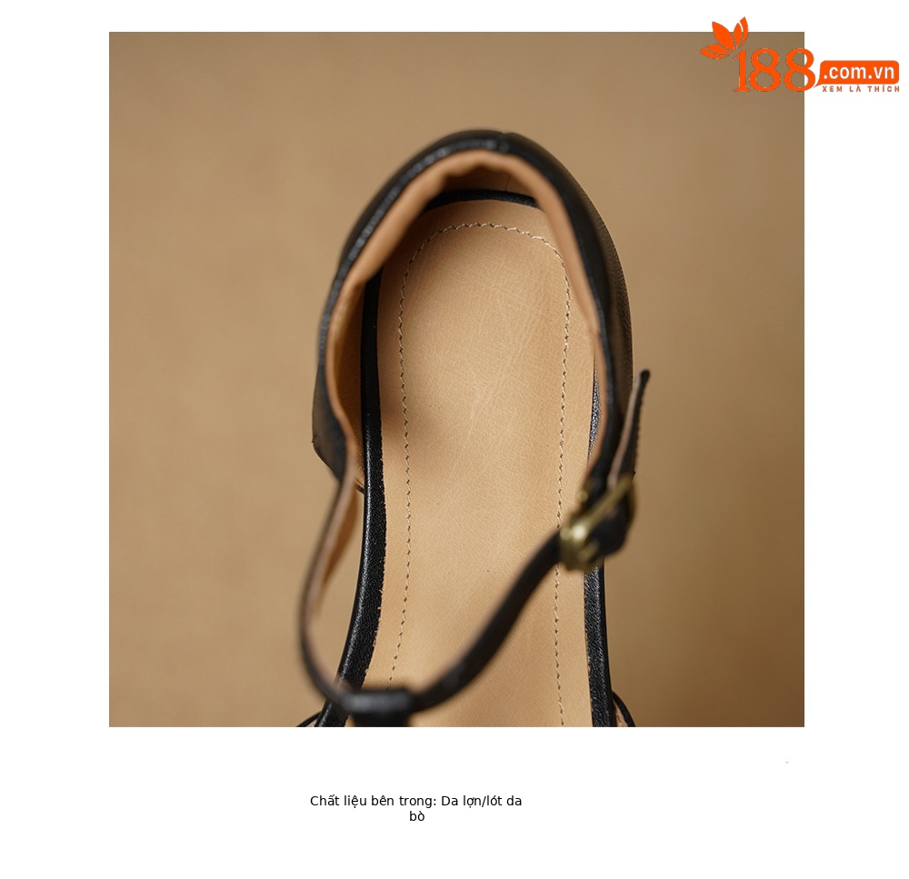 Sandal nữ cao gót mũi nhọn quai chữ T da cừu, gót 5 cm — đen chi tiết 17
