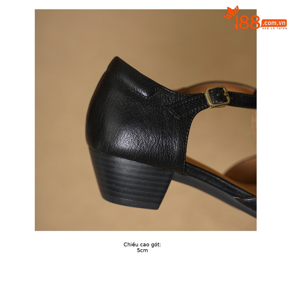 Sandal nữ cao gót mũi nhọn quai chữ T da cừu, gót 5 cm — đen chi tiết 18