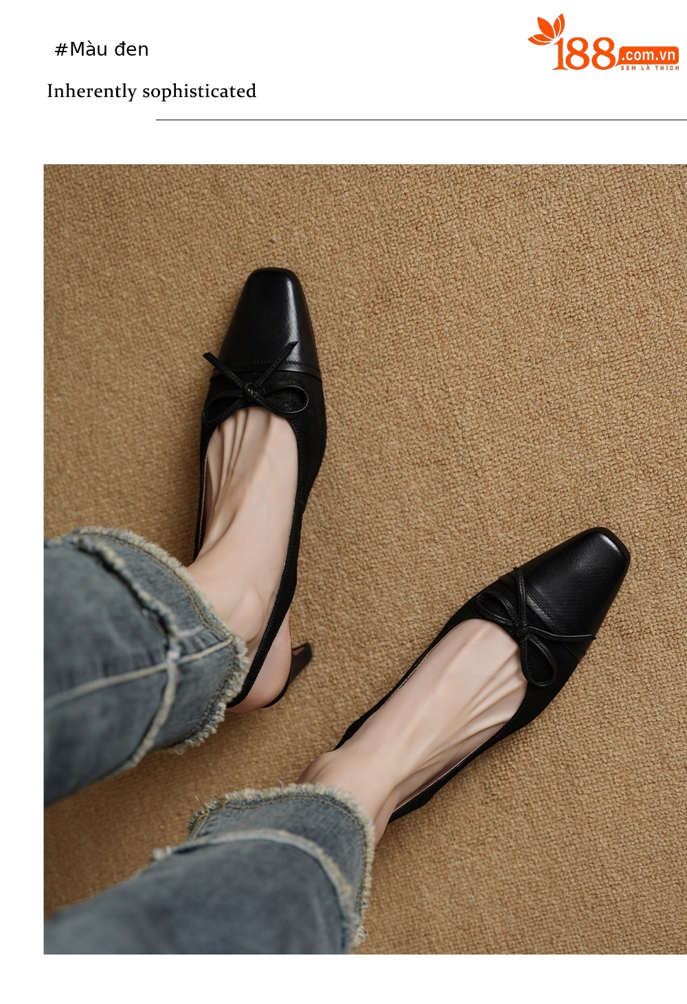 Sandal nữ da bò dệt gót 4.5 cm hở gót — màu nâu chi tiết 8