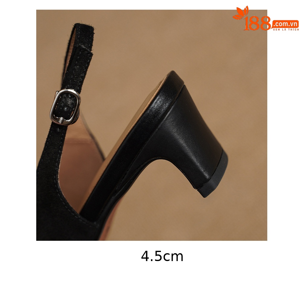 Sandal nữ da bò dệt gót 4.5 cm hở gót — màu nâu chi tiết 21