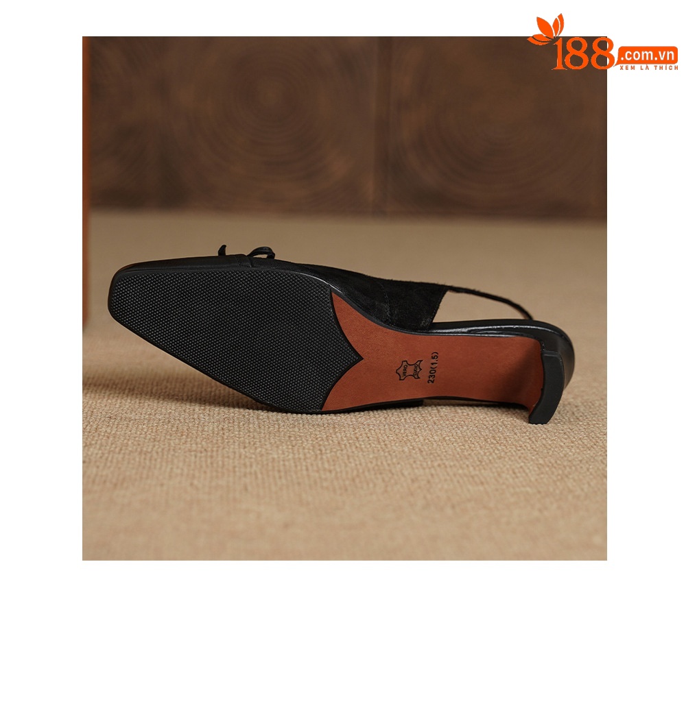 Sandal nữ da bò dệt gót 4.5 cm hở gót — màu nâu chi tiết 22