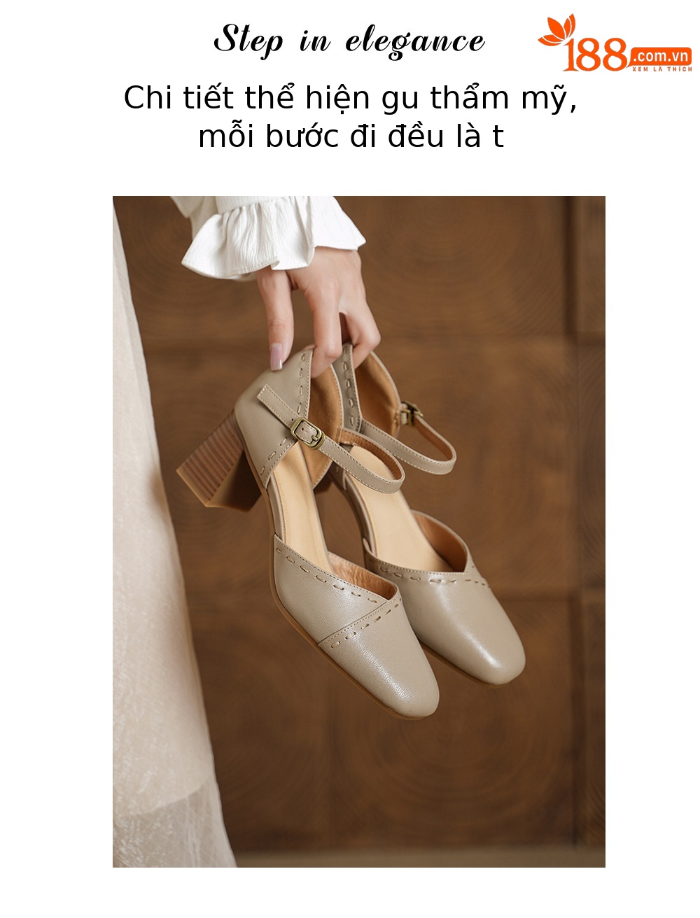 Giày sandal cao gót nữ quai ngang mũi vuông gót 6 cm — đen chi tiết 2