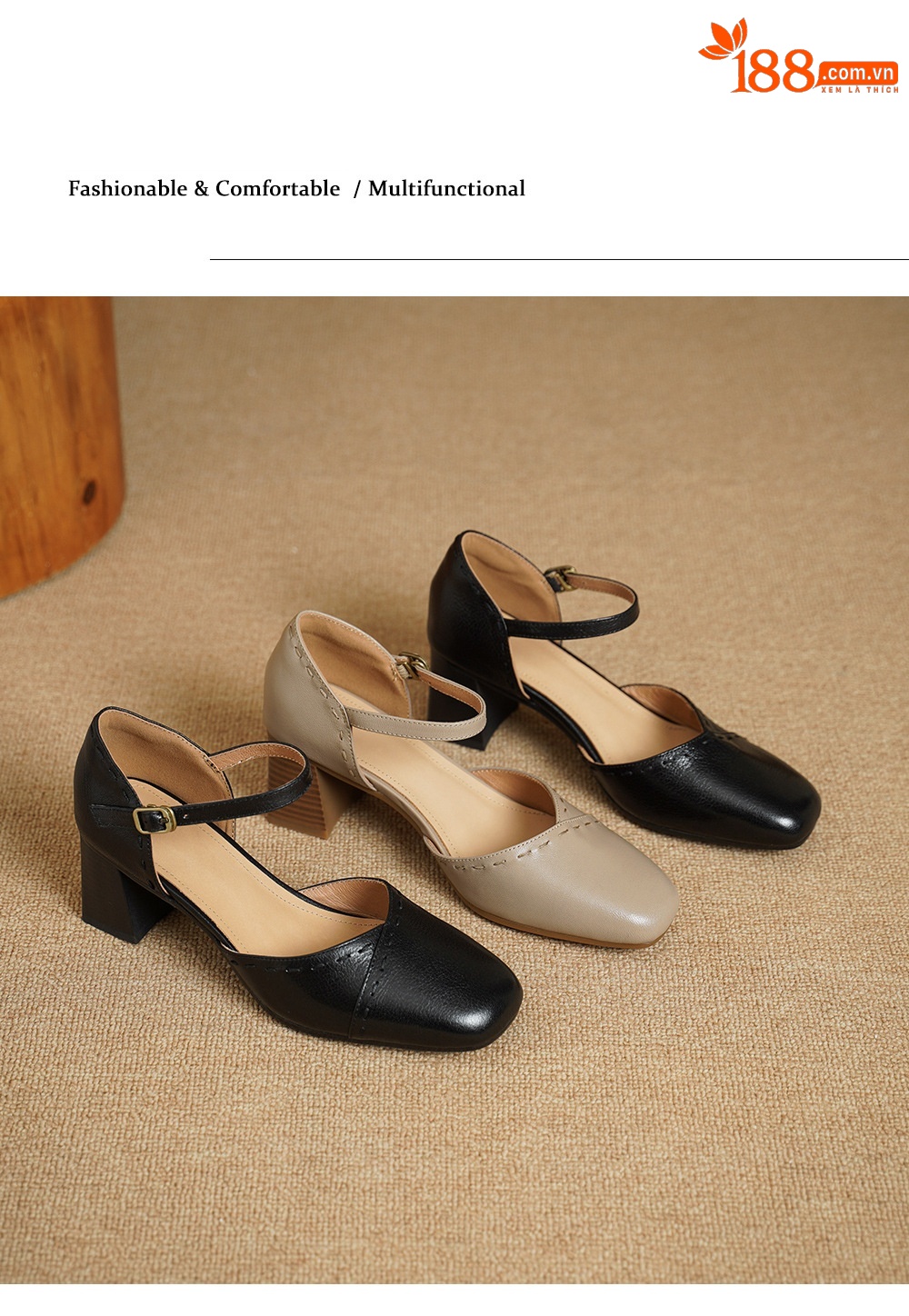 Giày sandal cao gót nữ quai ngang mũi vuông gót 6 cm — đen chi tiết 11