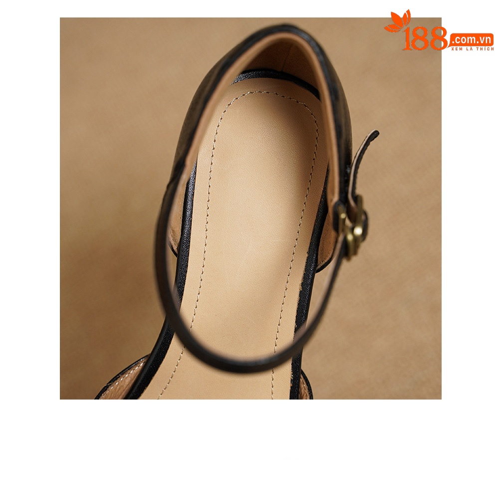 Giày sandal cao gót nữ quai ngang mũi vuông gót 6 cm — đen chi tiết 17