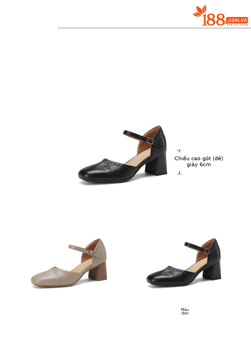 Giày sandal cao gót nữ quai ngang mũi vuông gót 6 cm — đen chi tiết 1