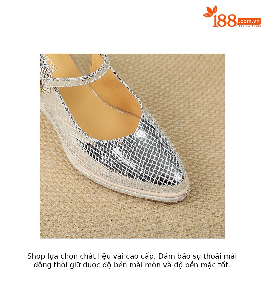 Sandal cao gót nữ mũi nhọn quai ngang đế xuồng gót 9 cm — màu vàng, bạc chi tiết 18