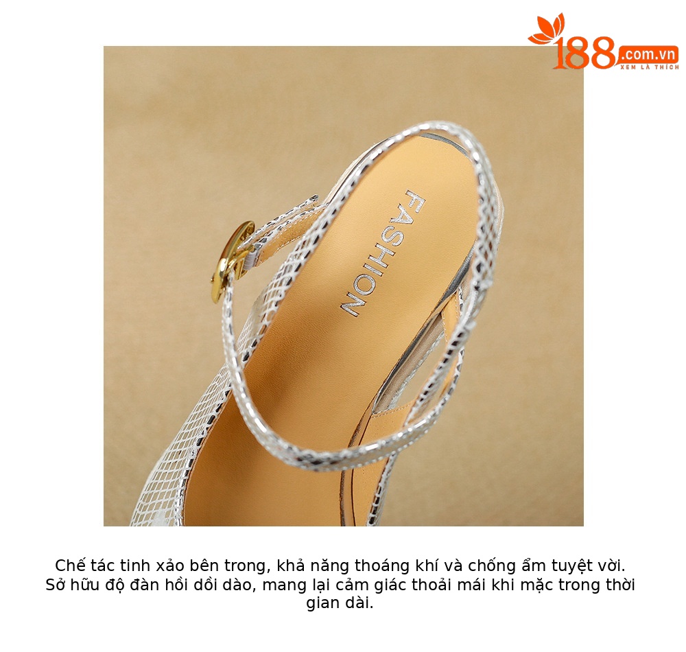 Sandal cao gót nữ mũi nhọn quai ngang đế xuồng gót 9 cm — màu vàng, bạc chi tiết 19