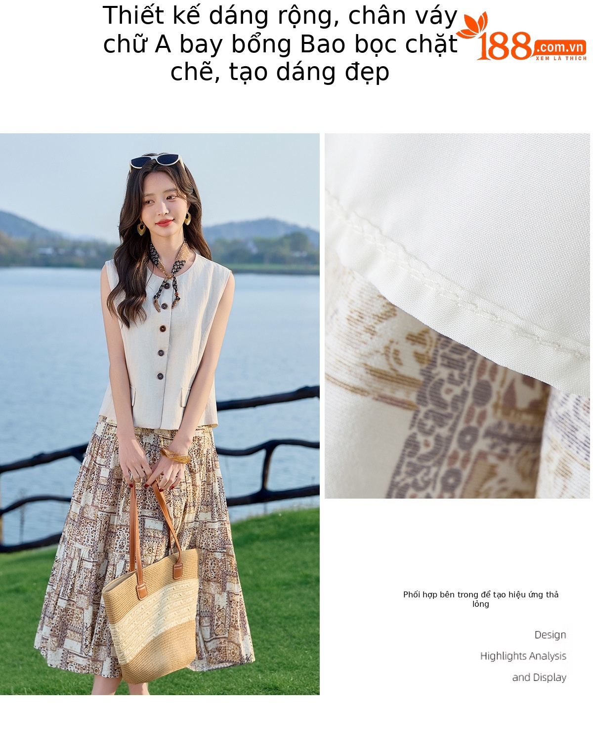 Set áo vest và chân váy hoa nhí hai mảnh nữ tính mùa hè — Màu ảnh chi tiết 8