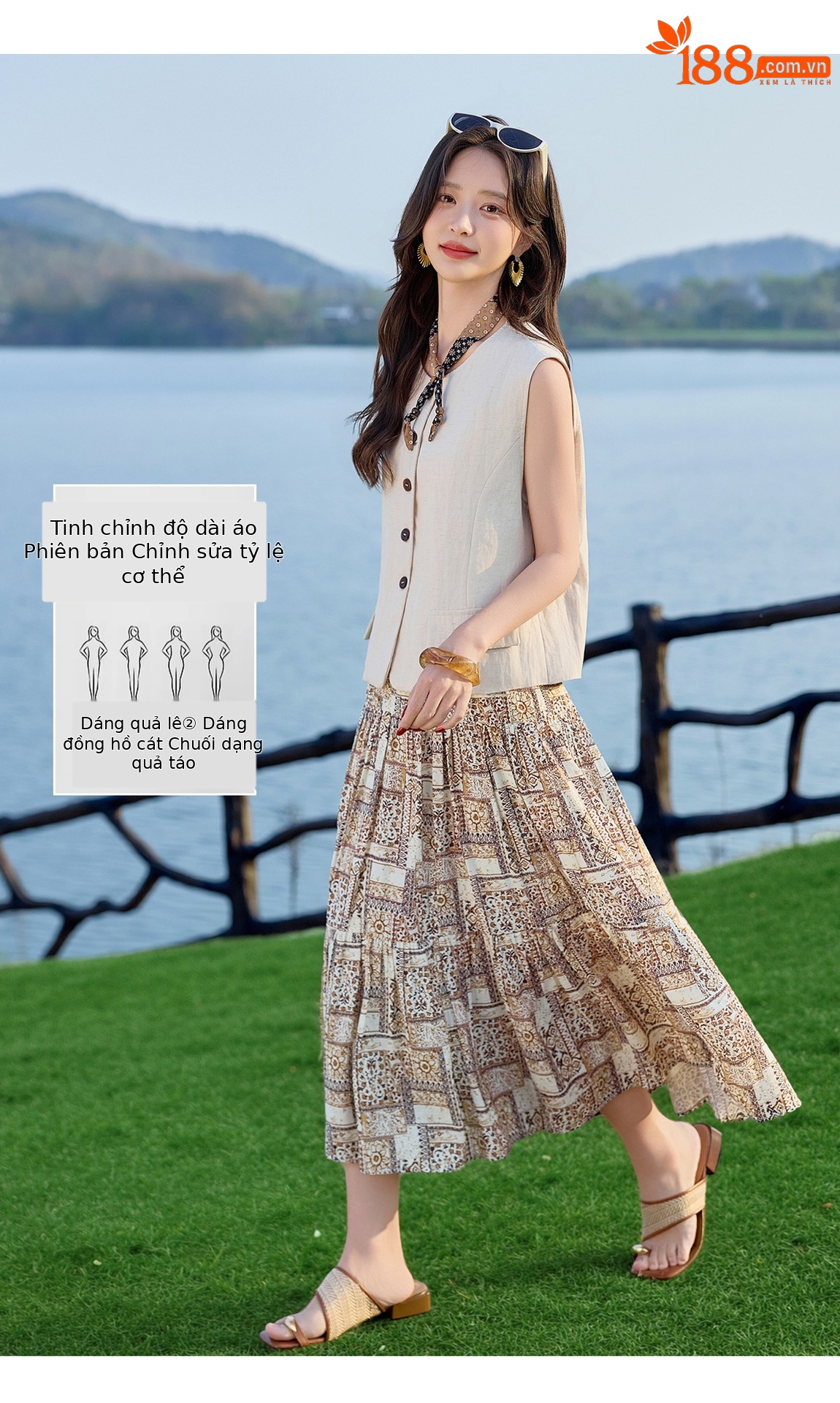 Set áo vest và chân váy hoa nhí hai mảnh nữ tính mùa hè — Màu ảnh chi tiết 5