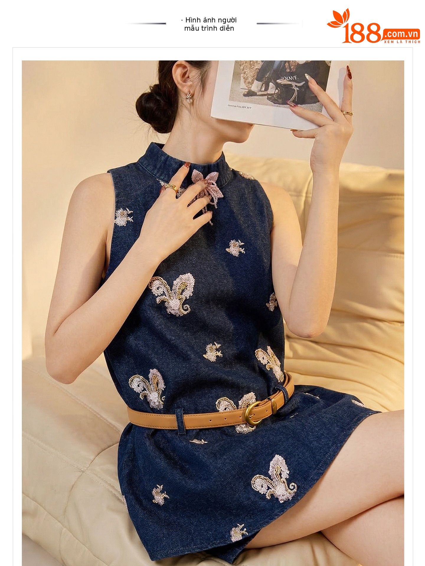 Bộ áo không tay và quần short denim phong cách Tân Trung Hoa mùa hè — bộ đồ, Trang chủ, quần đùi chi tiết 1