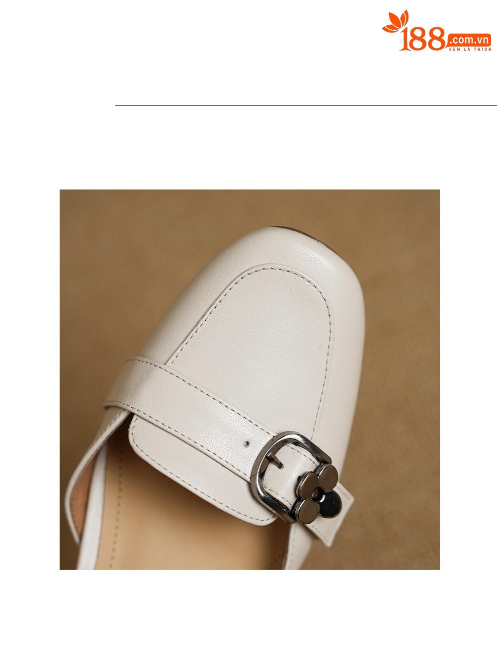 Sandal nữ gót thấp 3,5 cm đầu vuông quai ngang có khóa, phong cách thanh lịch — màu trắng ngà chi tiết 16