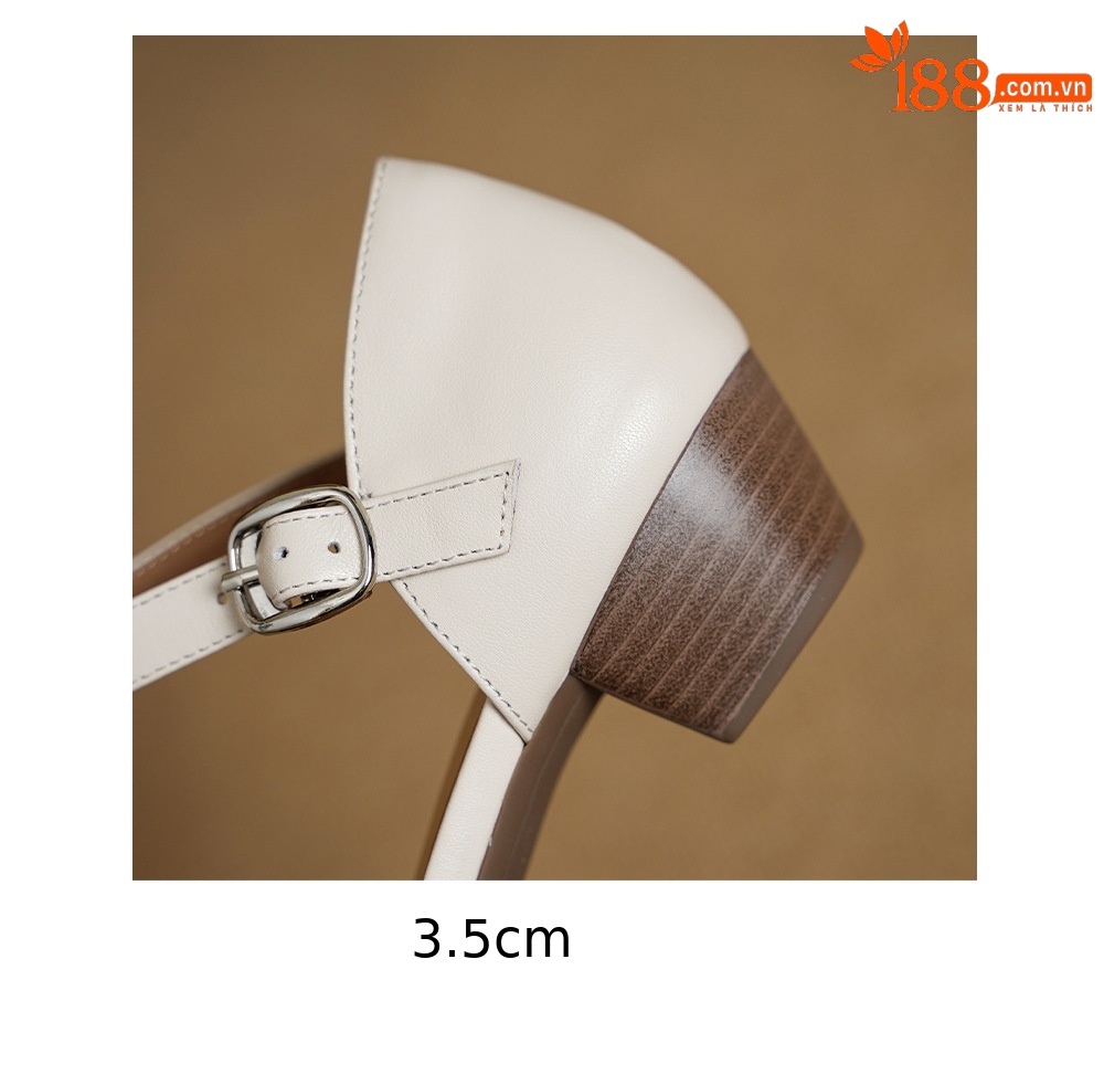 Sandal nữ gót thấp 3,5 cm đầu vuông quai ngang có khóa, phong cách thanh lịch — màu trắng ngà chi tiết 18