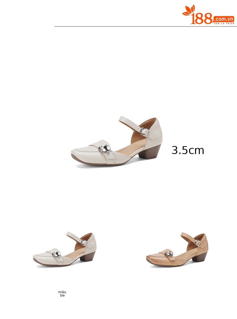 Sandal nữ gót thấp 3,5 cm đầu vuông quai ngang có khóa, phong cách thanh lịch — màu trắng ngà chi tiết 1