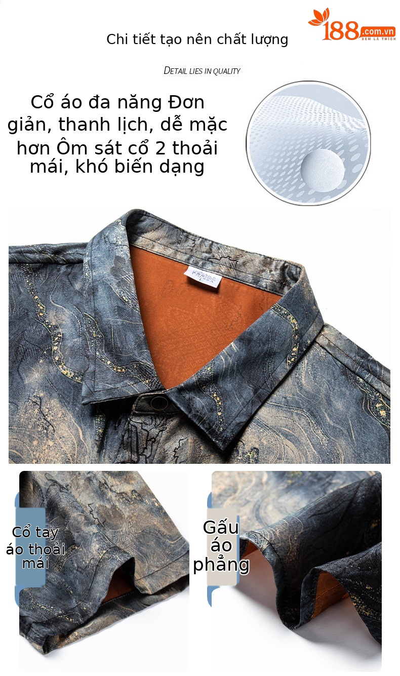 Áo sơ mi nam ngắn tay lụa Mulberry Silk rộng rãi mùa hè — Xám 26625 chi tiết 4