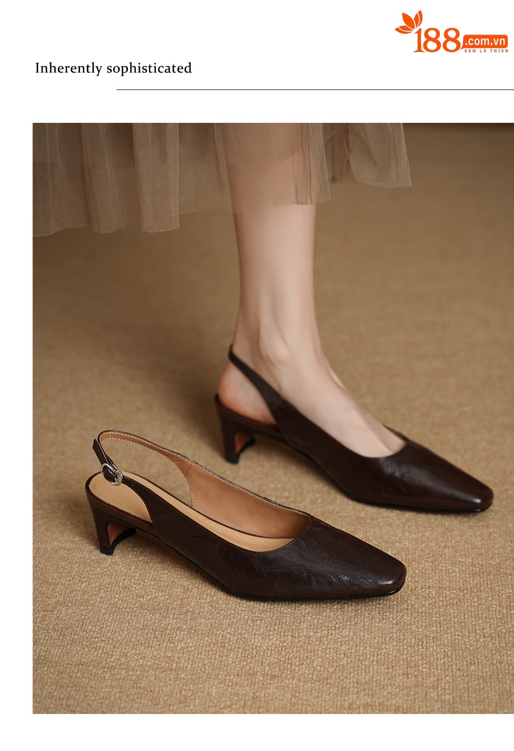 Sandal nữ da dê gót vuông 4.5 cm mũi kín hở gót phong cách Hàn Quốc — đen chi tiết 3