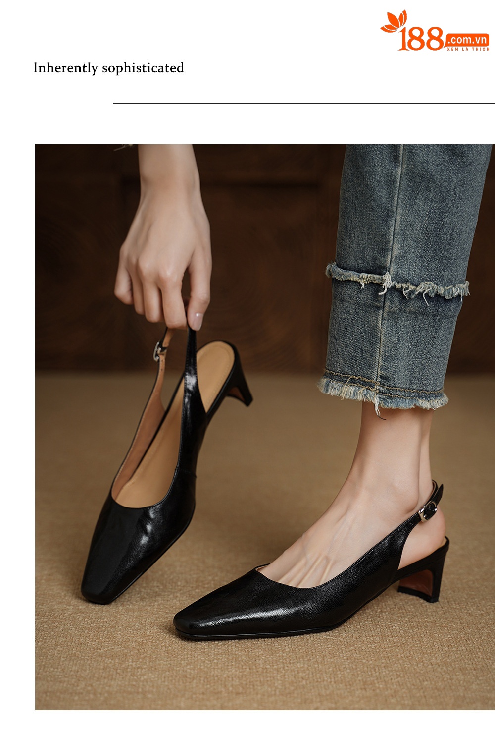 Sandal nữ da dê gót vuông 4.5 cm mũi kín hở gót phong cách Hàn Quốc — đen chi tiết 4