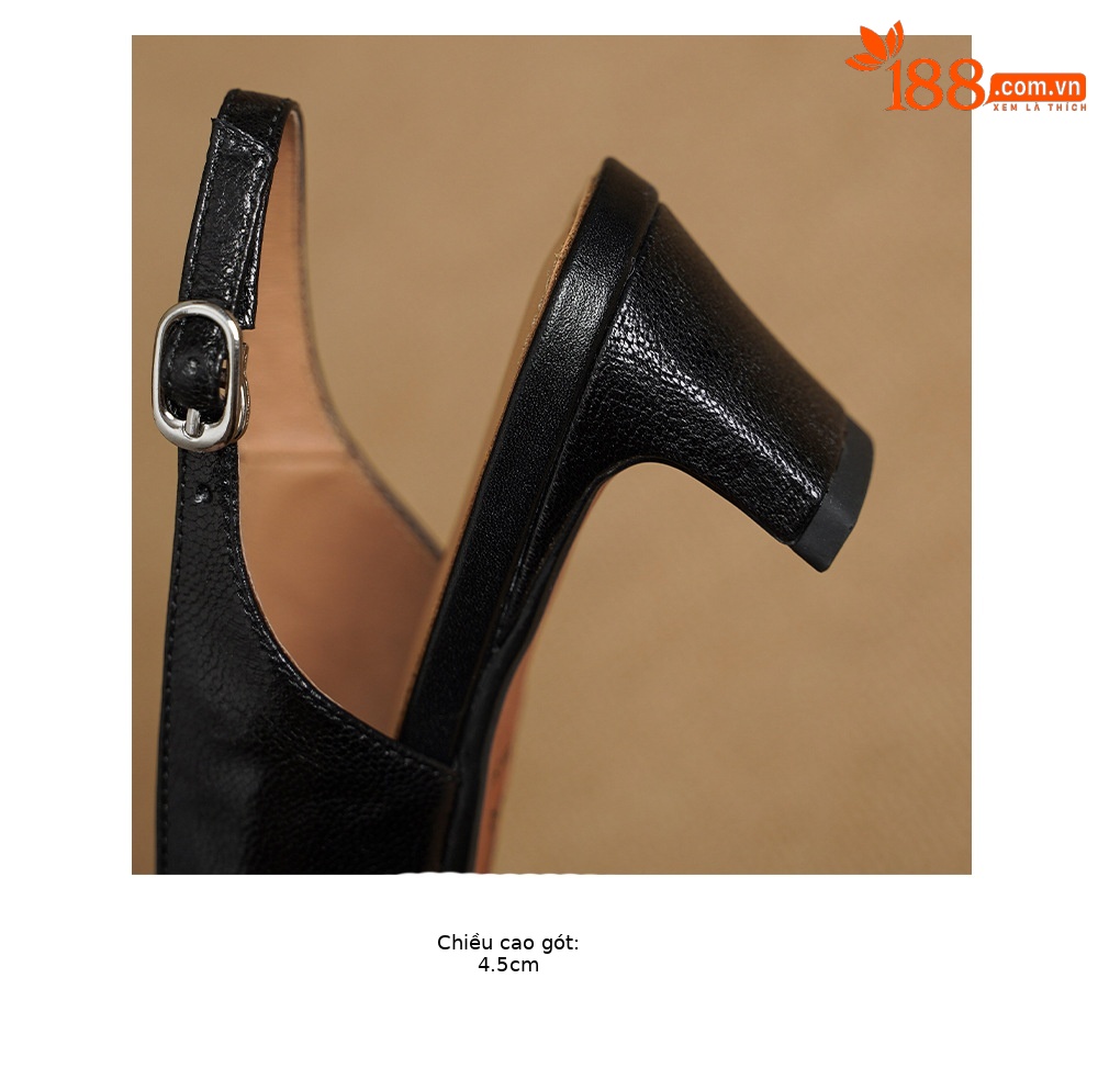 Sandal nữ da dê gót vuông 4.5 cm mũi kín hở gót phong cách Hàn Quốc — đen chi tiết 20