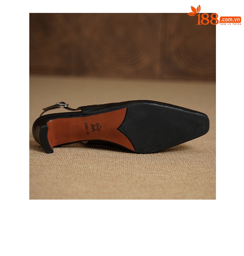 Sandal nữ da dê gót vuông 4.5 cm mũi kín hở gót phong cách Hàn Quốc — đen chi tiết 21