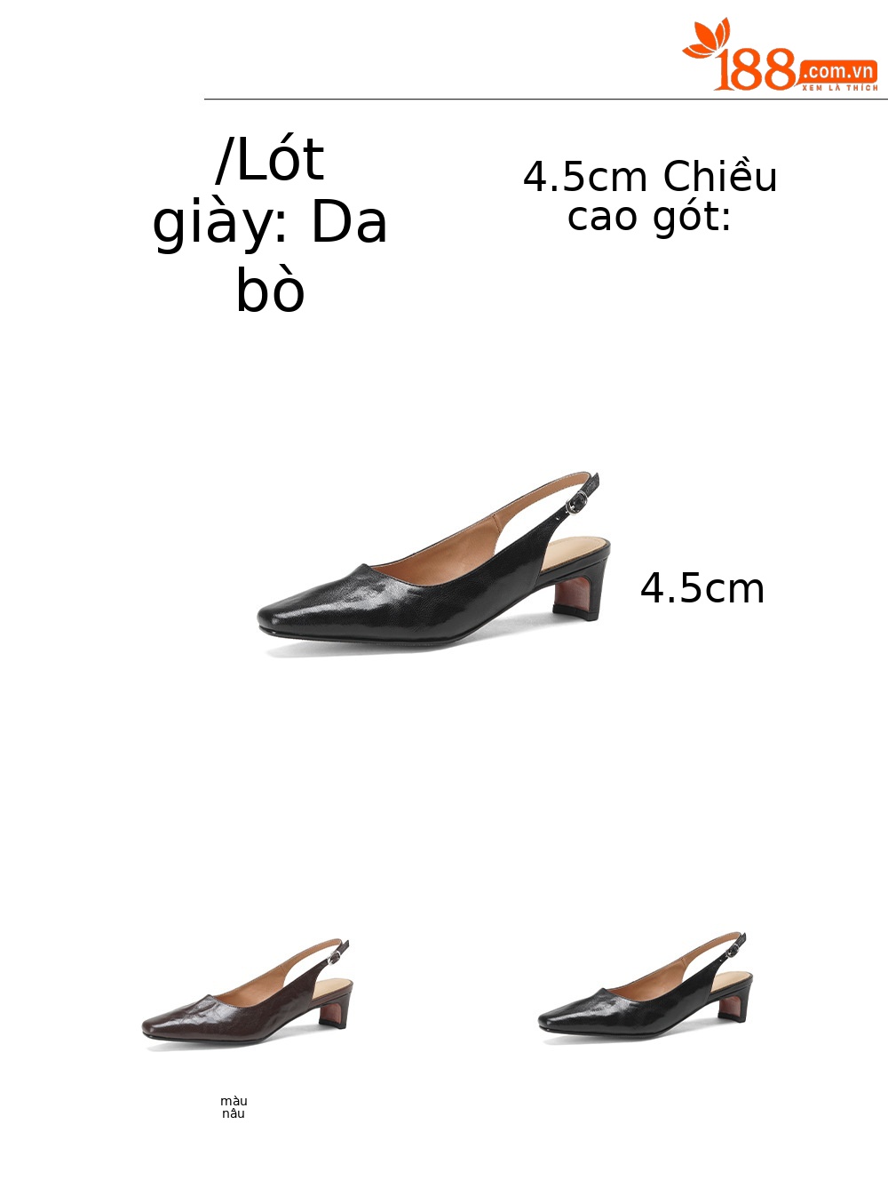 Sandal nữ da dê gót vuông 4.5 cm mũi kín hở gót phong cách Hàn Quốc — đen chi tiết 2