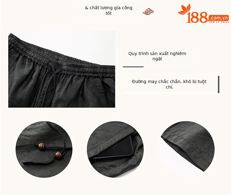 Quần lụa tơ tằm nam dài mùa hè có thắt lưng — Da đen M61105 chi tiết 4