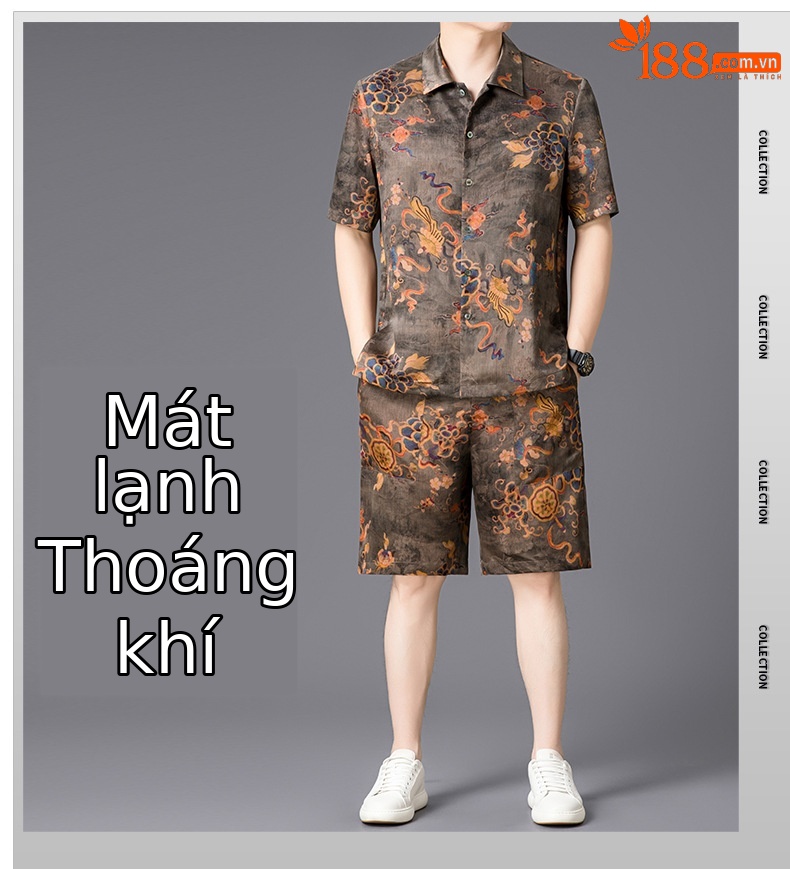 Quần short nam dáng suông chất tơ tằm cao cấp mùa hè — Màu ảnh 625A062 chi tiết 1