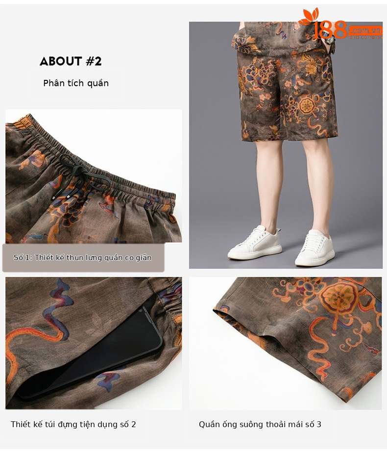 Quần short nam dáng suông chất tơ tằm cao cấp mùa hè — Màu ảnh 625A062 chi tiết 7