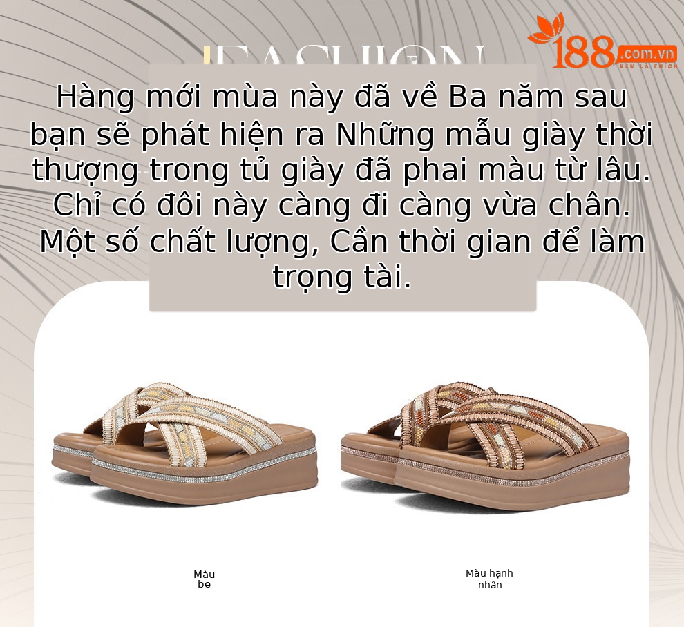 Dép sandal nữ quai chéo đế dày phối váy mùa hè 2026 — 6107 Hạnh Phúc, 6107 Màu be chi tiết 1