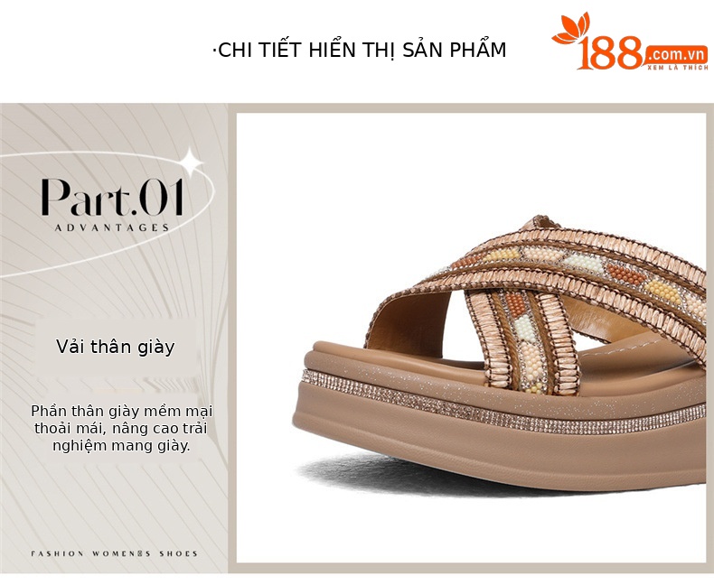 Dép sandal nữ quai chéo đế dày phối váy mùa hè 2026 — 6107 Hạnh Phúc, 6107 Màu be chi tiết 5