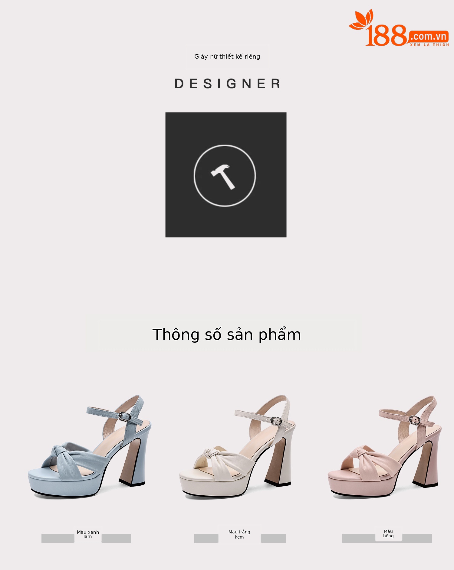 Sandal cao gót nữ da cừu quai ngang đế dày gót vuông phong cách La Mã — xanh lam, màu hồng, màu trắng ngà chi tiết 1