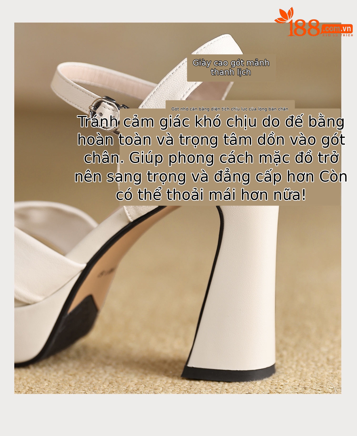 Sandal cao gót nữ da cừu quai ngang đế dày gót vuông phong cách La Mã — xanh lam, màu hồng, màu trắng ngà chi tiết 6
