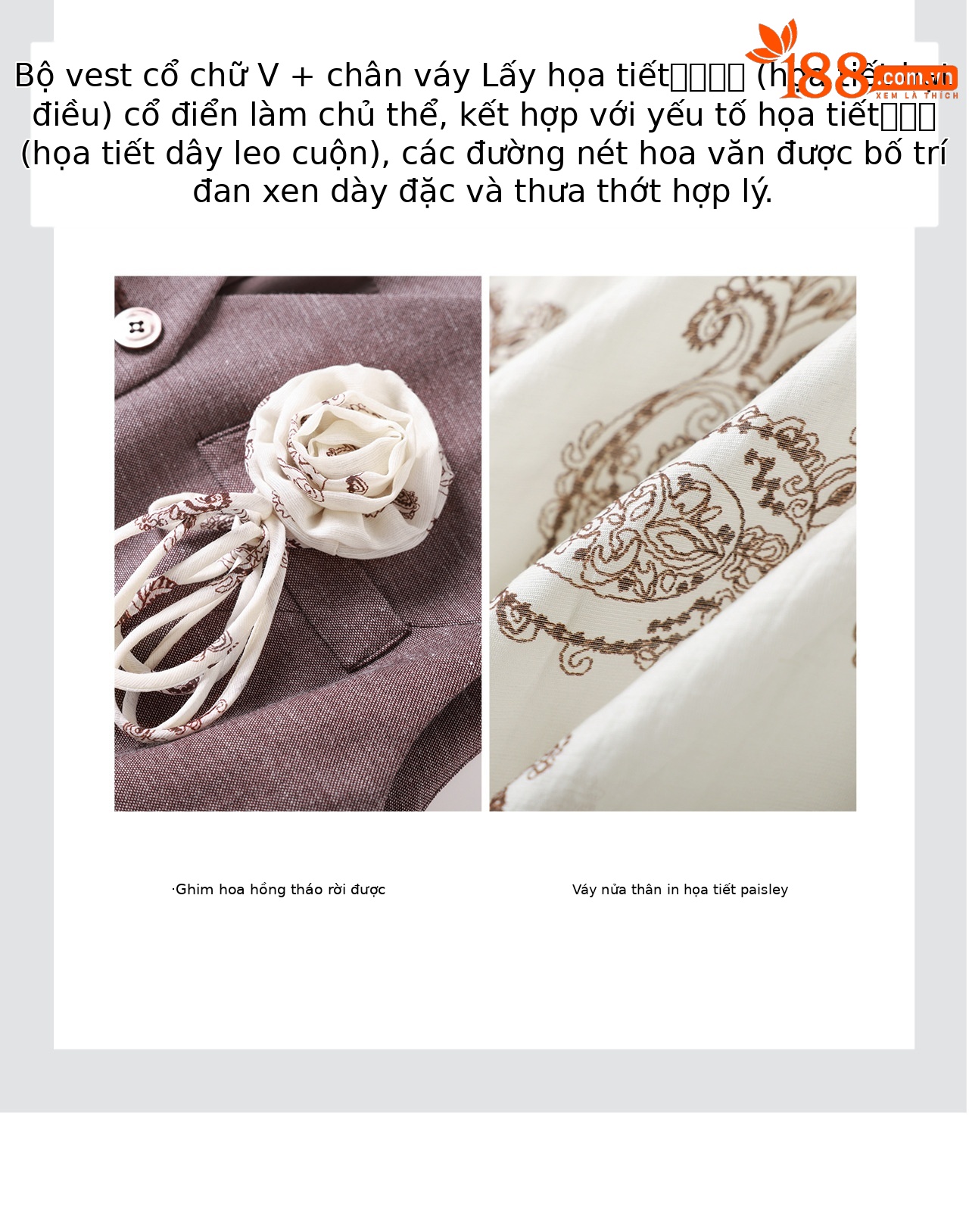 Set áo gile len phối váy maxi in hoa phong cách boho mùa hè — Màu cà phê chi tiết 10