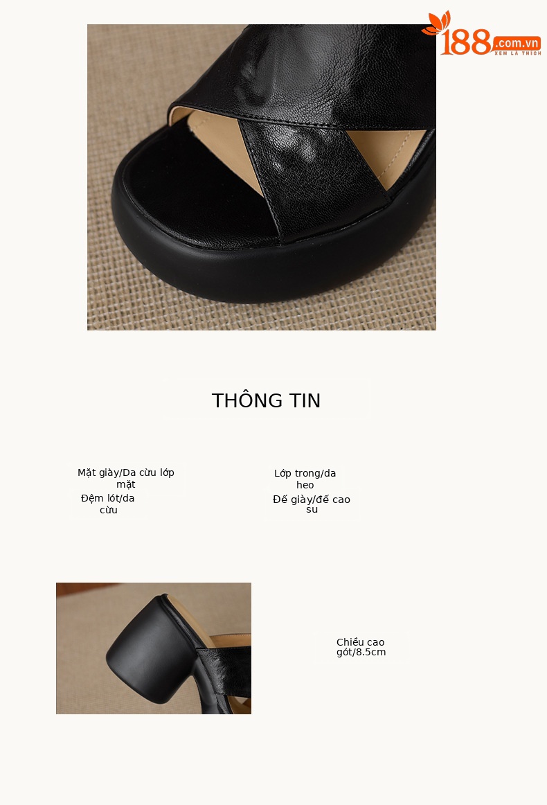 Sandal cao gót nữ quai chéo hở mũi đế platform đế dày gót 9 cm — màu đen, màu trắng ngà chi tiết 2