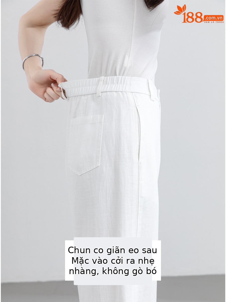 Quần culottes nữ ống rộng phong cách tối giản chất liệu lanh pha sợi thiên ti mỏng nhẹ dáng suông dài 9 phân — Chín điểm - 86193-1 Trắng
