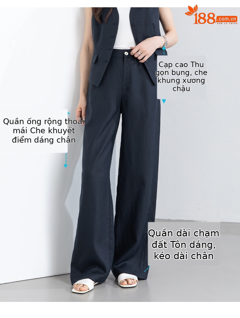 Quần culottes nữ ống rộng phong cách tối giản chất liệu lanh pha sợi thiên ti mỏng nhẹ dáng suông dài 9 phân — Chín điểm - 86193-1 Trắng chi tiết 5