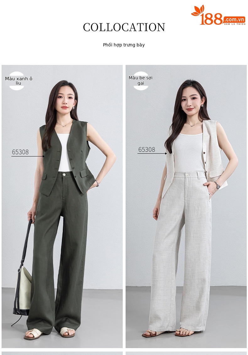 Quần culottes nữ ống rộng phong cách tối giản chất liệu lanh pha sợi thiên ti mỏng nhẹ dáng suông dài 9 phân — Chín điểm - 86193-1 Trắng chi tiết 6