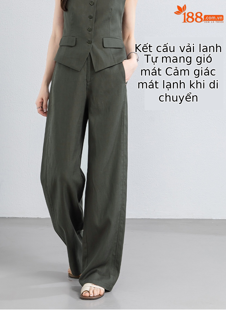 Quần culottes nữ ống rộng phong cách tối giản chất liệu lanh pha sợi thiên ti mỏng nhẹ dáng suông dài 9 phân — Chín điểm - 86193-1 Trắng chi tiết 9
